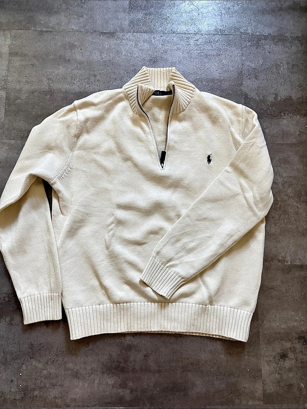 Polo Ralph Lauren Cotton Half-Zip Pullover Sweater Cream Medium